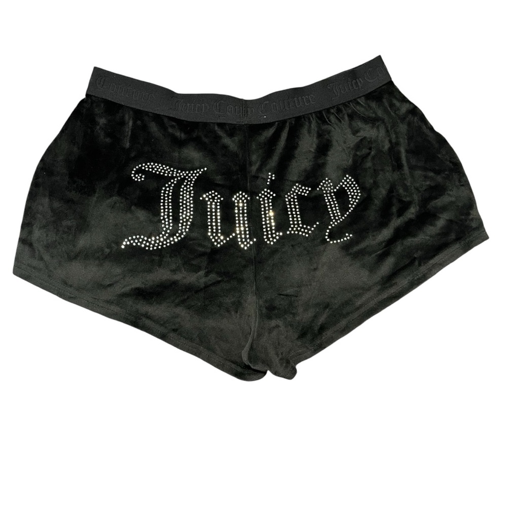 Juicy Couture Black Velvet velour rhinestone sparkly rear logo sleep shorts med